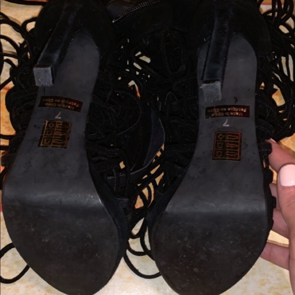 Jeffrey Campbell Black Lace-Up Gladiator Knee-High Heels - Picture 2 of 7